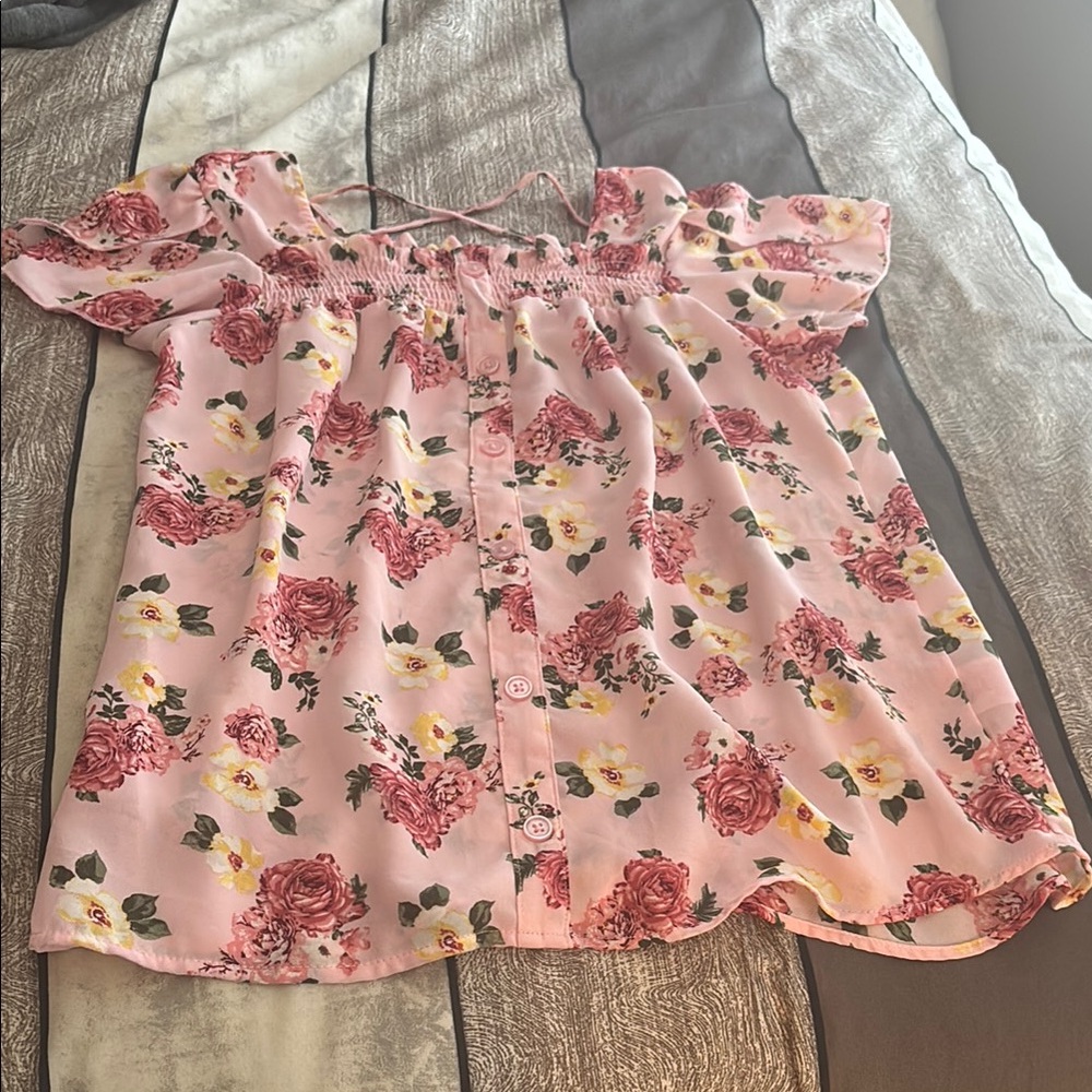 No Boundaries Pink Floral Blouse with Ruffle Sleeves